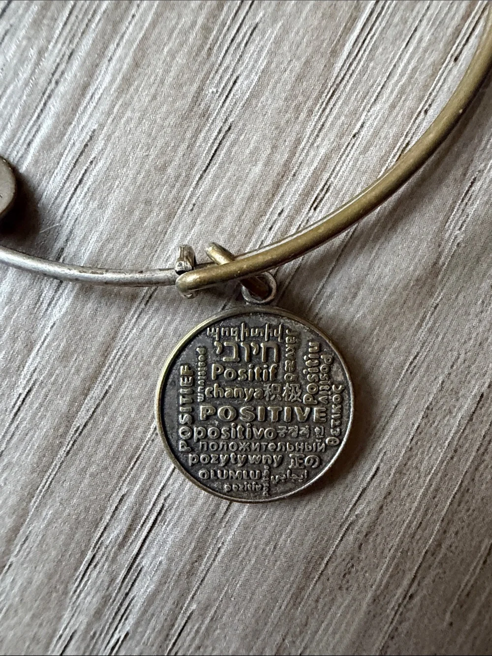 Adjustable Antique Silver Tone Charm Bangle Bracelet